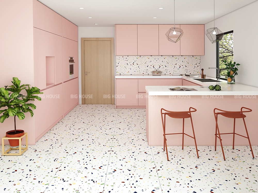 gạch lát bếp họa tiết terrazzo