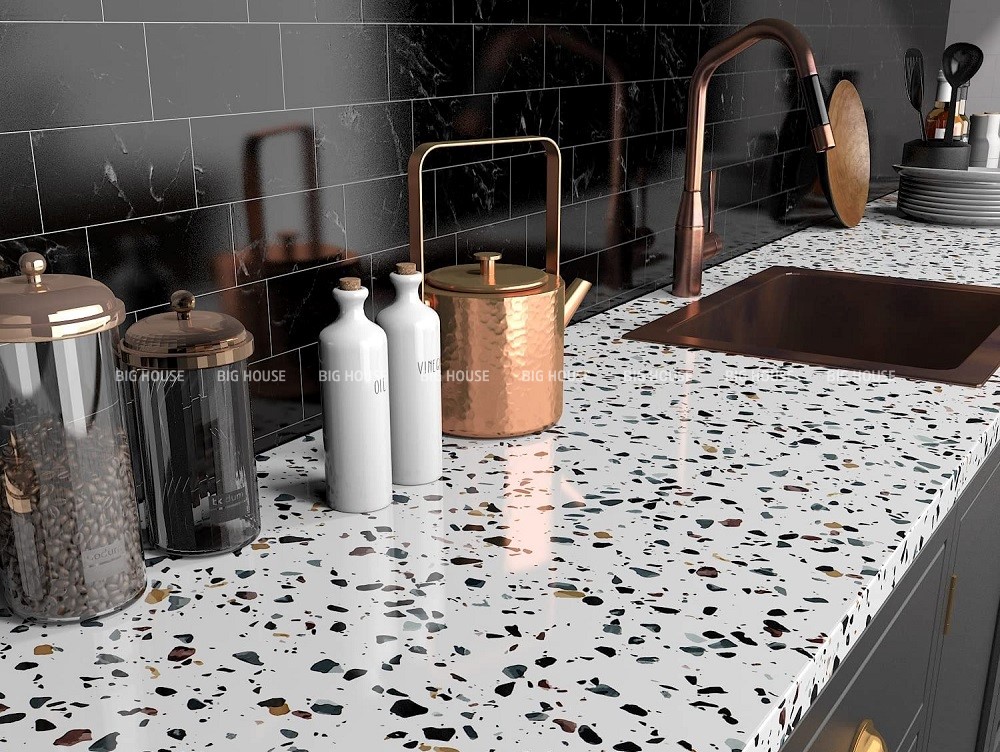 Gạch ốp bàn bếp terrazzo