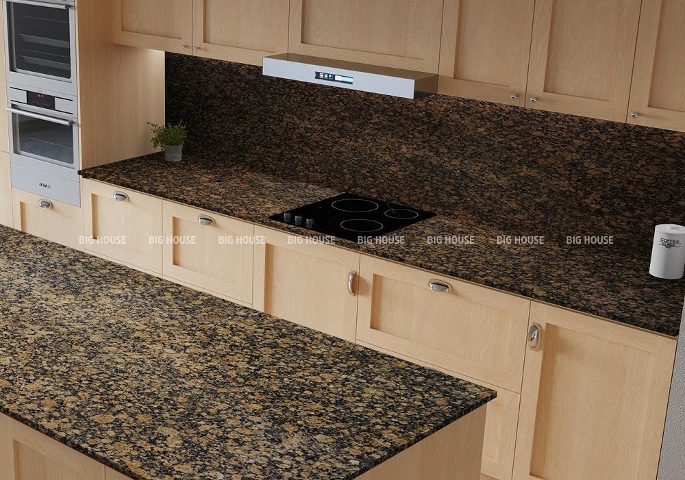 Mẫu gạch ốp bàn bếp giả đá hoa cương tone nâu
