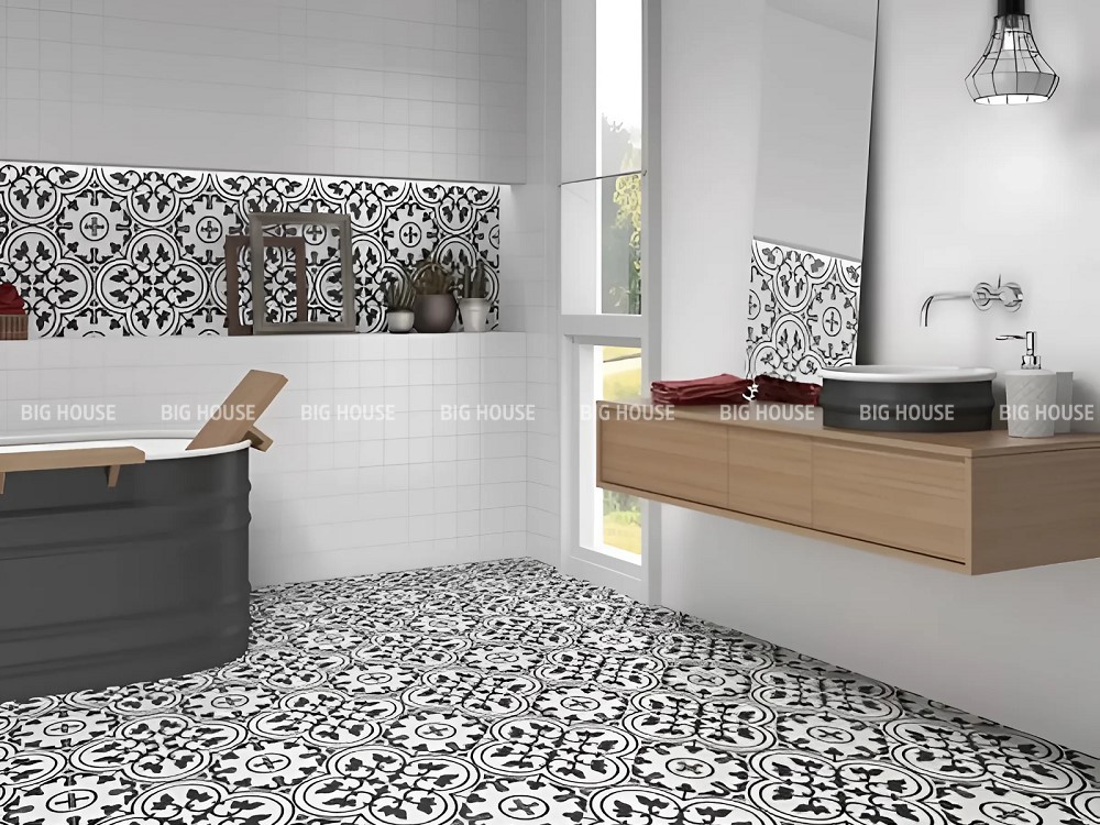 Mẫu gạch ốp tường nhà vệ sinh hoa văn cổ điển