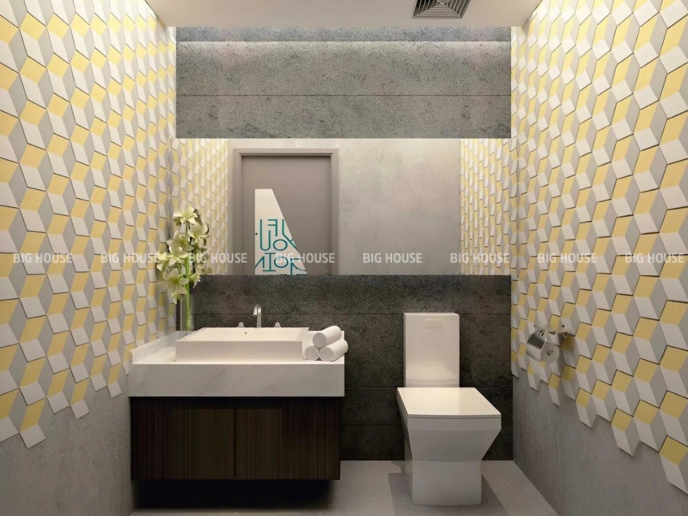 Gạch mosaic 3D vàng ghi