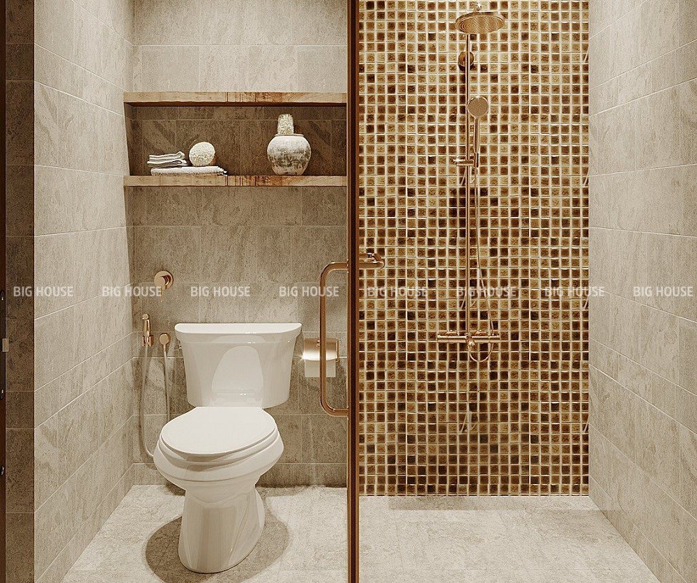 Gạch mosaic màu vàng nâu ốp nhà tắm