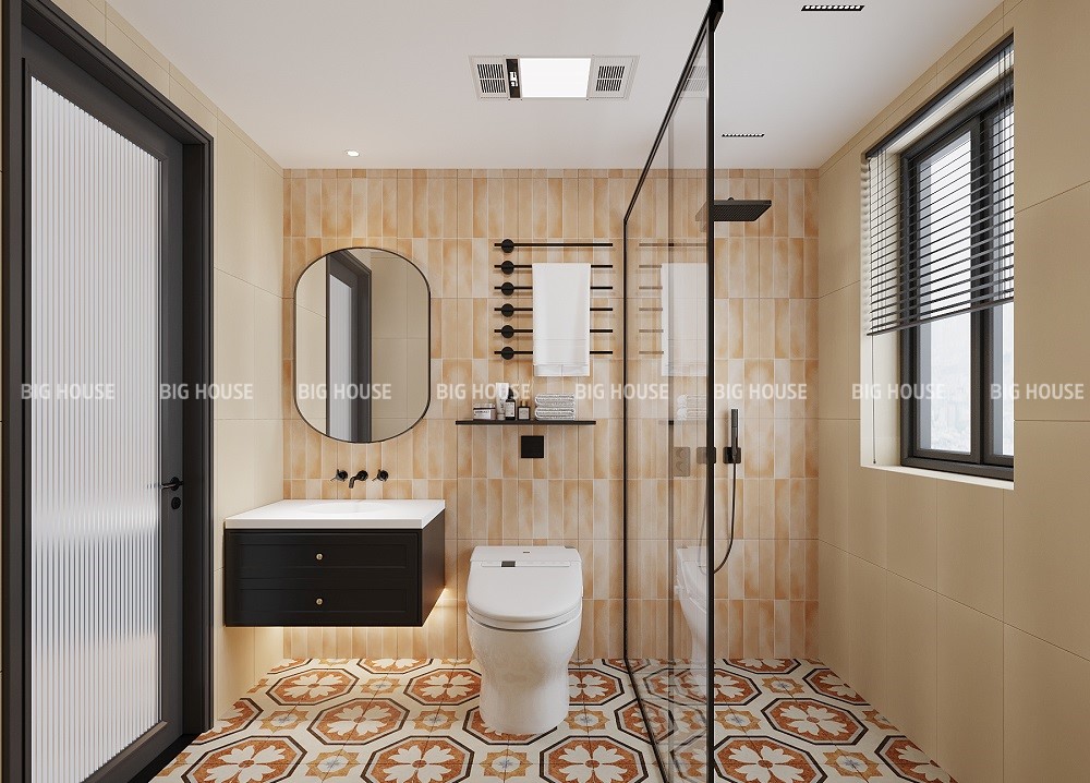 Gạch thẻ ốp tường nhà vệ sinh màu cam vân loang