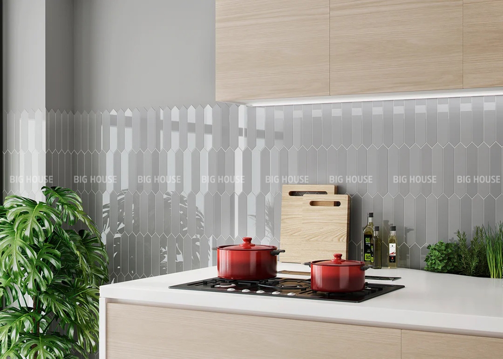 gạch thẻ ốp bếp mũi tên màu xám
