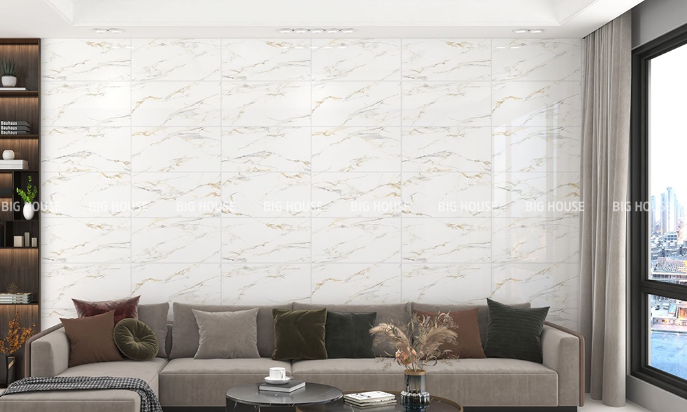 Phòng khách sang trọng với gạch 40x80 vân đá marble đầy tinh tế Đồng Tâm 4080CARARAS006-H+ gạch ốp tường phòng khách 40x80 Đồng Tâm 4080CARARAS006-H+