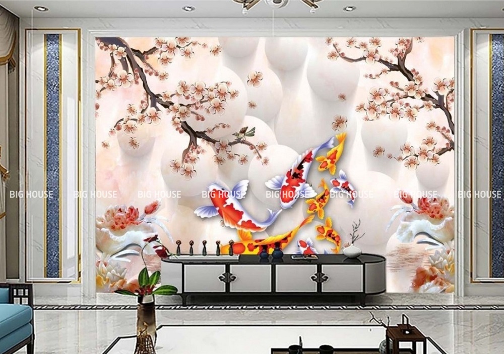 Mẫu gạch ốp tường phòng khách dạng tranh gạch 3D 