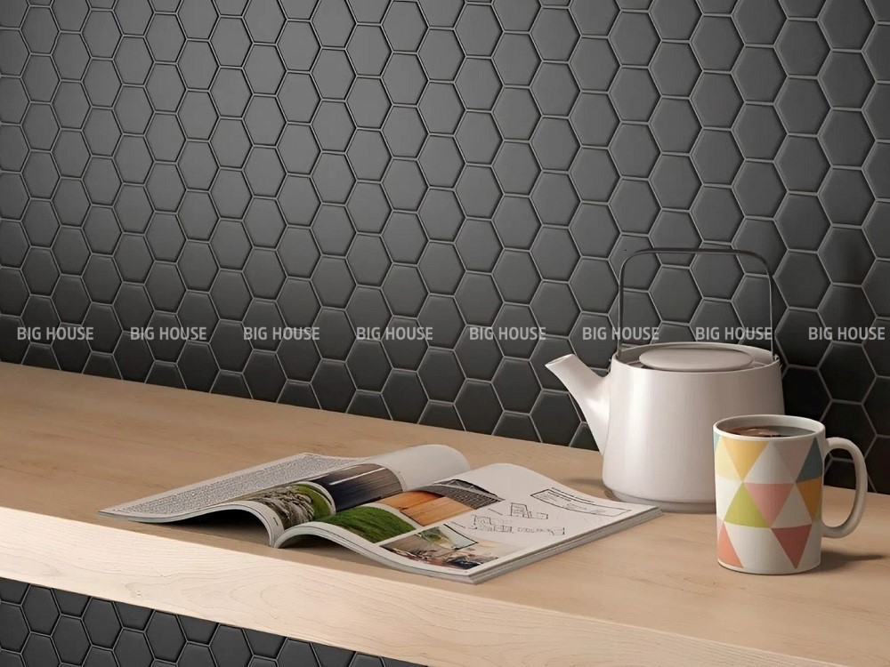 Gạch lục giác mosaic màu đen, men mờ Gạch lục giác mosaic màu đen, men mờ