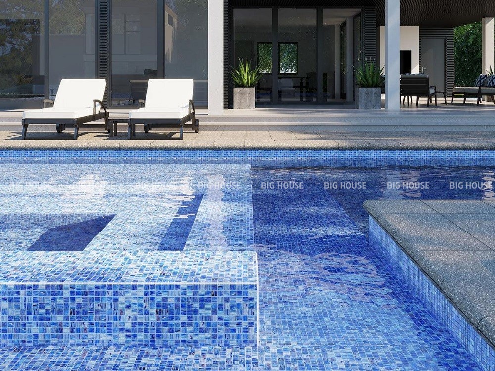 Gạch mosaic xanh ốp bể bơi Gạch mosaic xanh ốp bể bơi