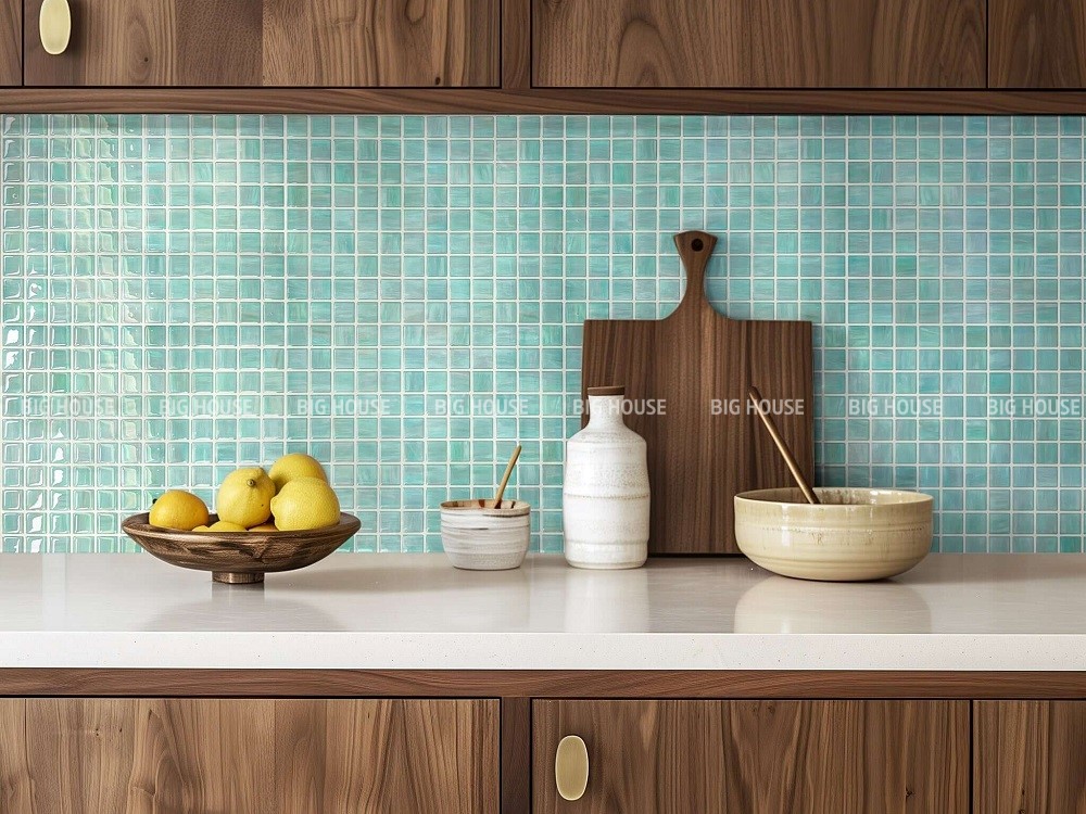 Gạch mosaic xanh có bề mặt lồi lõm Gạch mosaic xanh có bề mặt lồi lõm