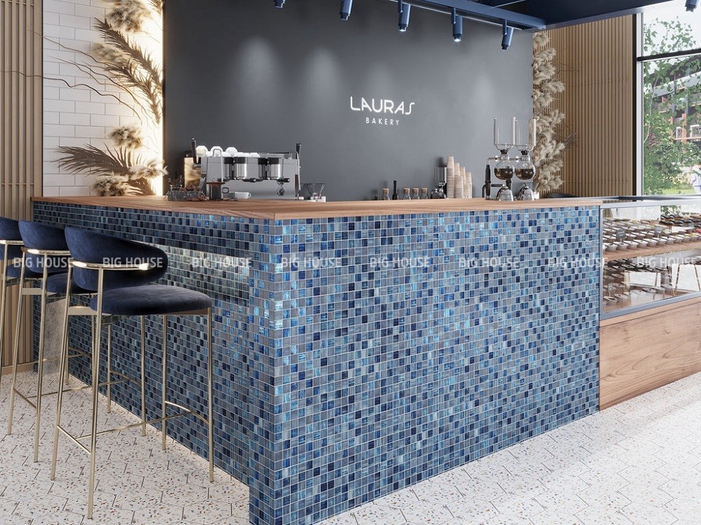 Gạch mosaic xanh dương tráng gương Gạch mosaic xanh dương tráng gương