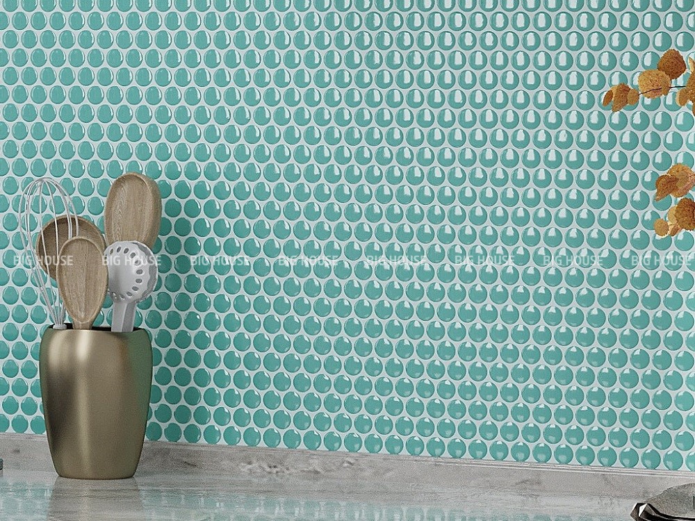 Gạch mosaic hình tròn màu xanh ngọc Gạch mosaic hình tròn màu xanh ngọc