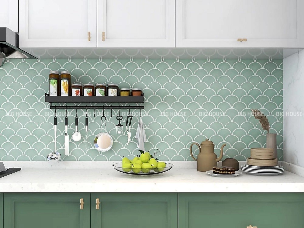 Mẫu gạch mosaic xanh ngọc ốp tường bếp Mẫu gạch mosaic xanh ngọc ốp tường bếp