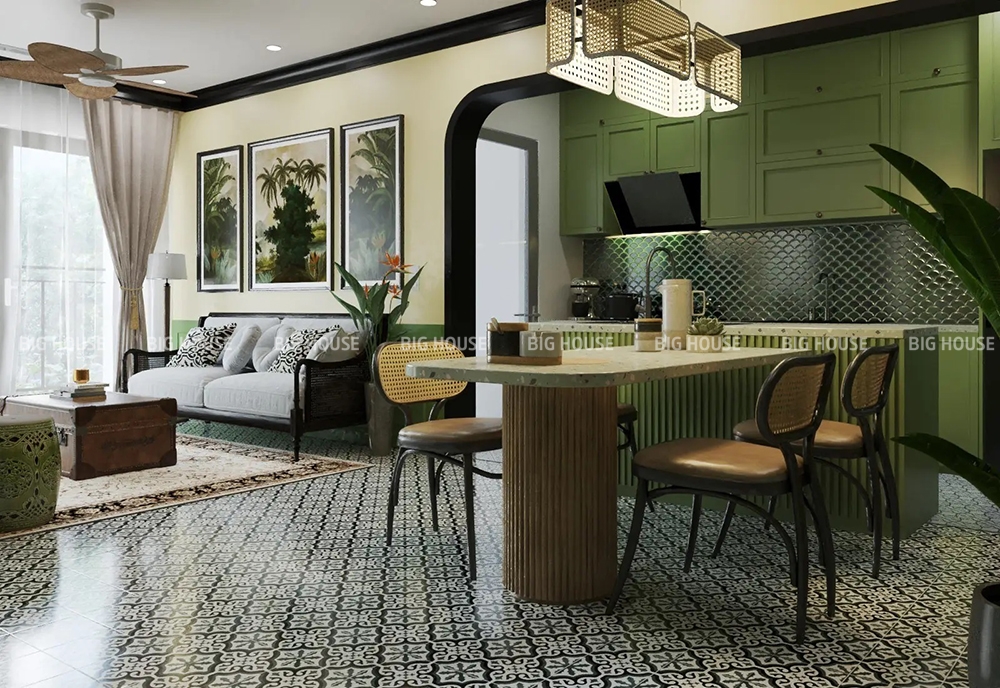 gạch bông indochine lát phòng ăn