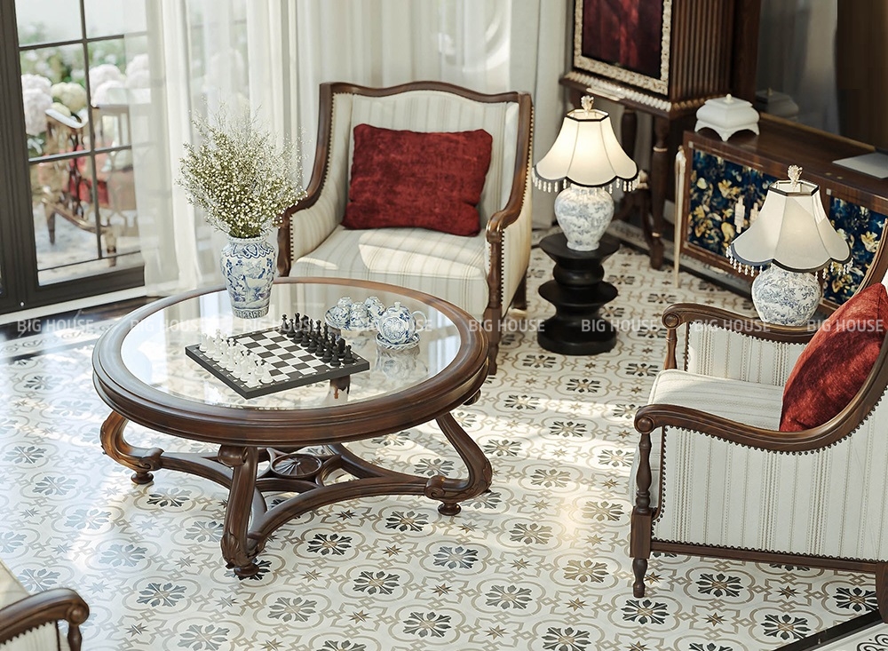 gạch bông indochine lát phòng khách đẹp