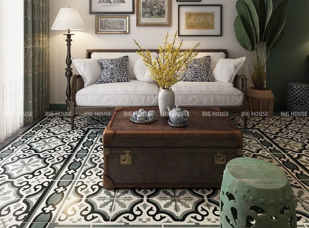gạch bông indochine lát phòng khách