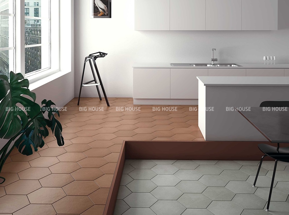 Kết hợp 2 mẫu gạch gốm lục giác lát sàn tạo sự khác biệt Kết hợp 2 mẫu gạch gốm lục giác lát sàn tạo sự khác biệt