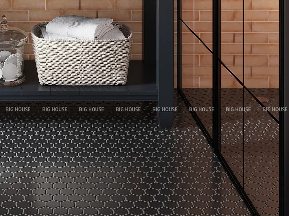gạch mosaic lục giác đen men Matt