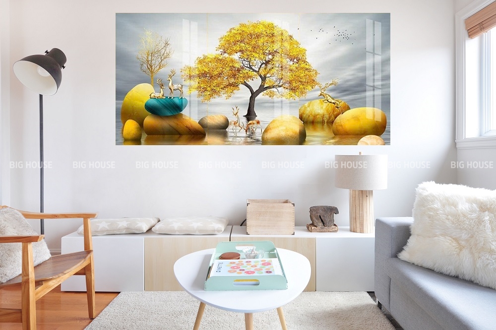 gạch tranh 3D cây kim tiền hươu tài lộc