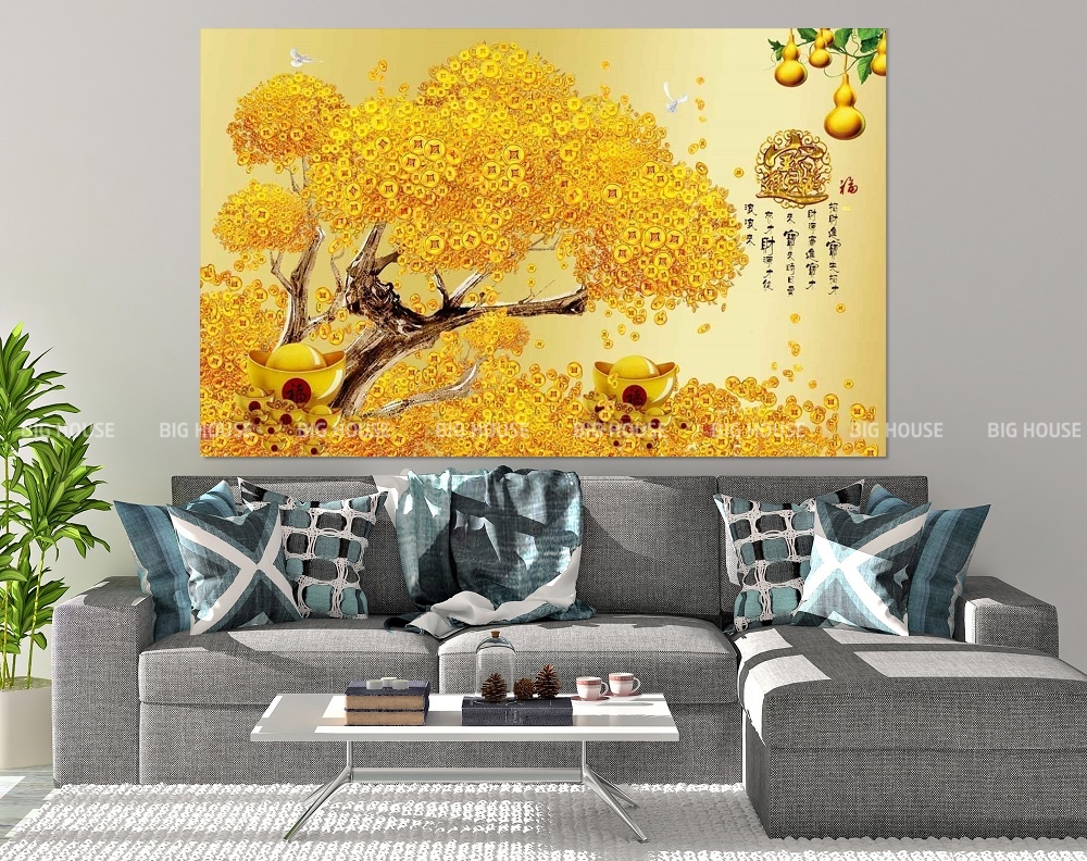 mẫu gạch tranh 3D cây kim tiền phong thủy