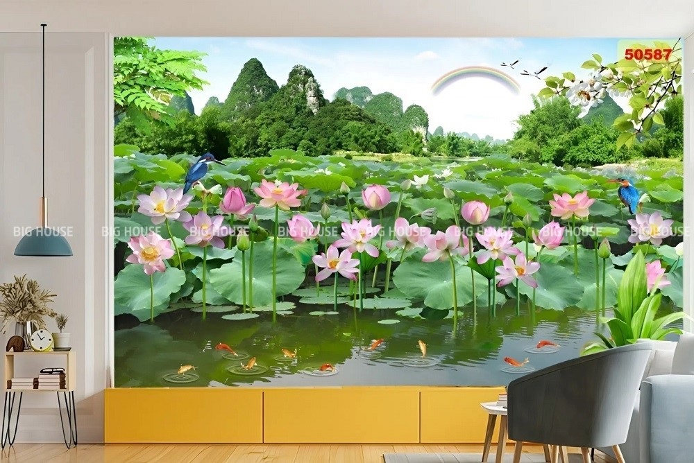 mẫu gạch tranh 3D hoa sen