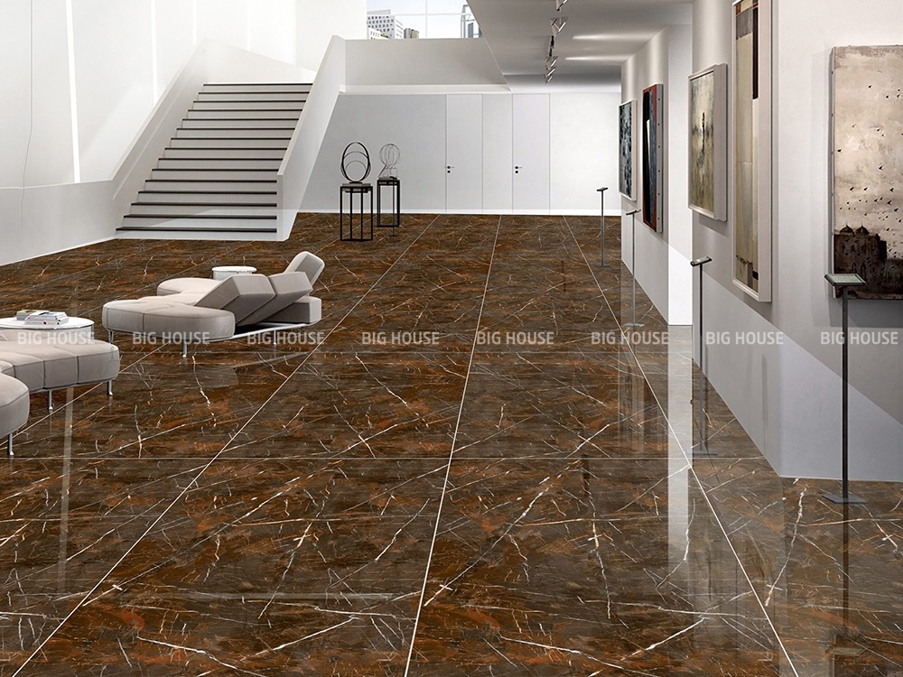 gạch màu nâu đất lát nền showroom
