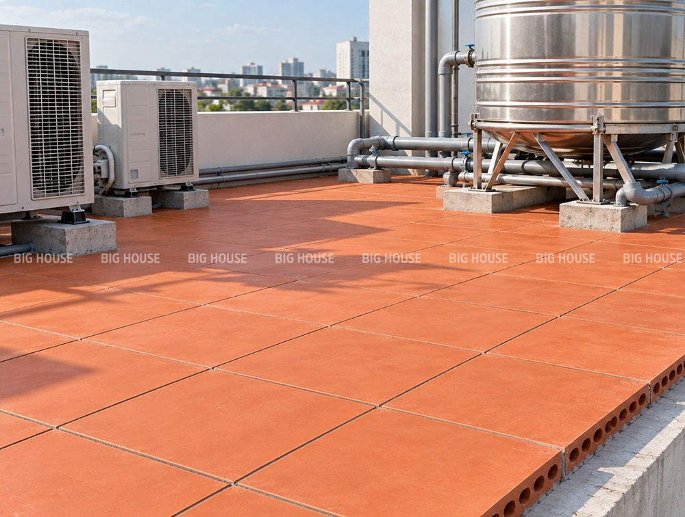 gạch lát nem kép lát khu vực kỹ thuật trên mái